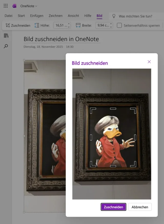 Zuschneiden in OneNote Online