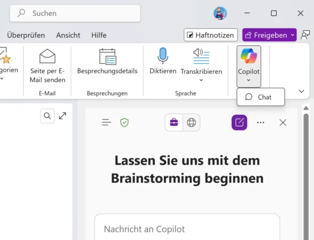 Copilot im Menüband von OneNote für Windows