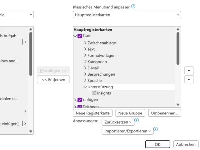 Menüband anpassen in OneNote für Windows
