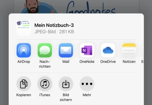 OneNote als Ziel auswählen