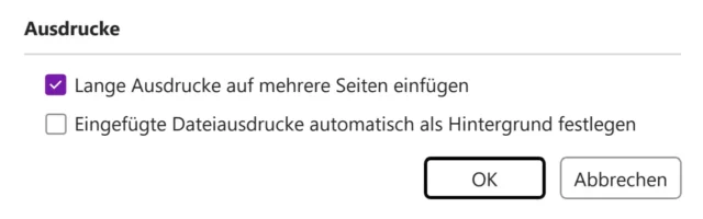 Optionen für Ausdrucke in OneNote