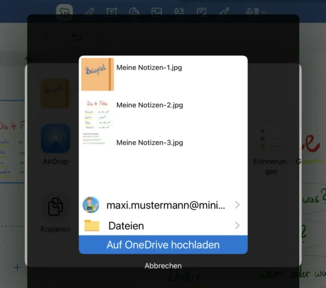 exportierte Seiten in OneDrive speichern