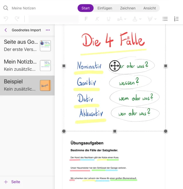 übertragene Seiten – untereinander in OneNote