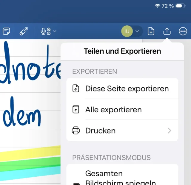 Teilen und Exportieren in Goodnotes