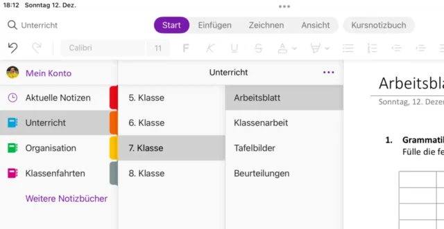 Notizbuch-Ansicht auf dem iPad
