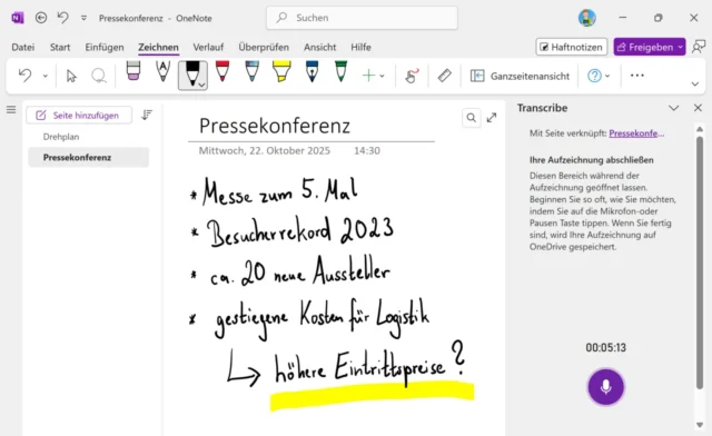 handschriftliche Notizen während einer Audioaufzeichnung