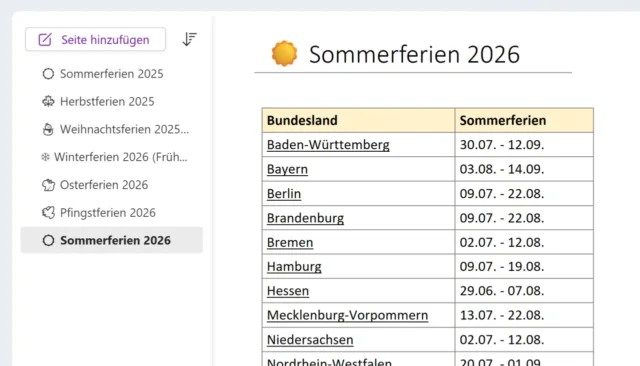 Schulferien im Lehrerkalender anzeigen