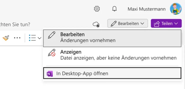 Notizbuch aus OneNote Online in Desktop-App öffnen