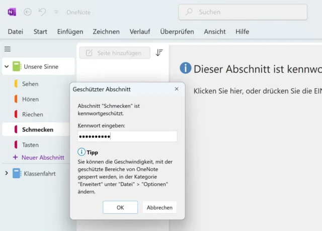 Abschnitt mit Kennwort schützen