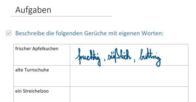 Aufgabenstellung mit Checkbox und handschriftlichen Notizen