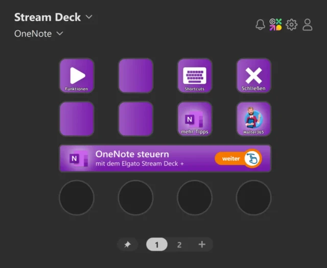 Profil für OneNote in der Stream-Deck-Software
