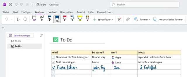 Vorlage für To-Do-Liste in OneNote