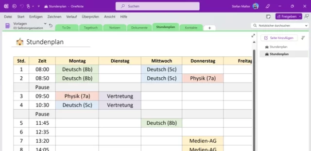 Stundenplan in OneNote
