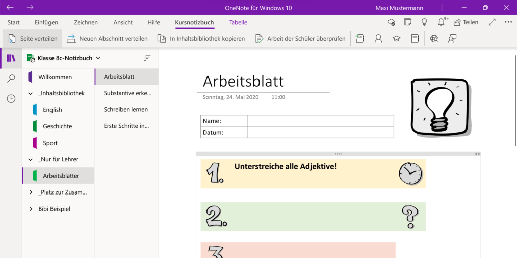 Kursnotizbuch-Tools in OneNote für Windows 10