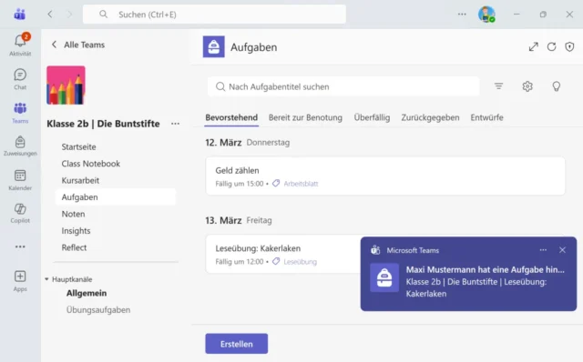 Aufgaben für Schüler*innen in Microsoft Teams