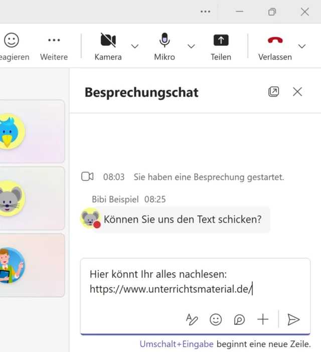 Besprechungschat in Microsoft Teams