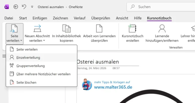 Seite verteilen per Kursnotizbuch in OneNote