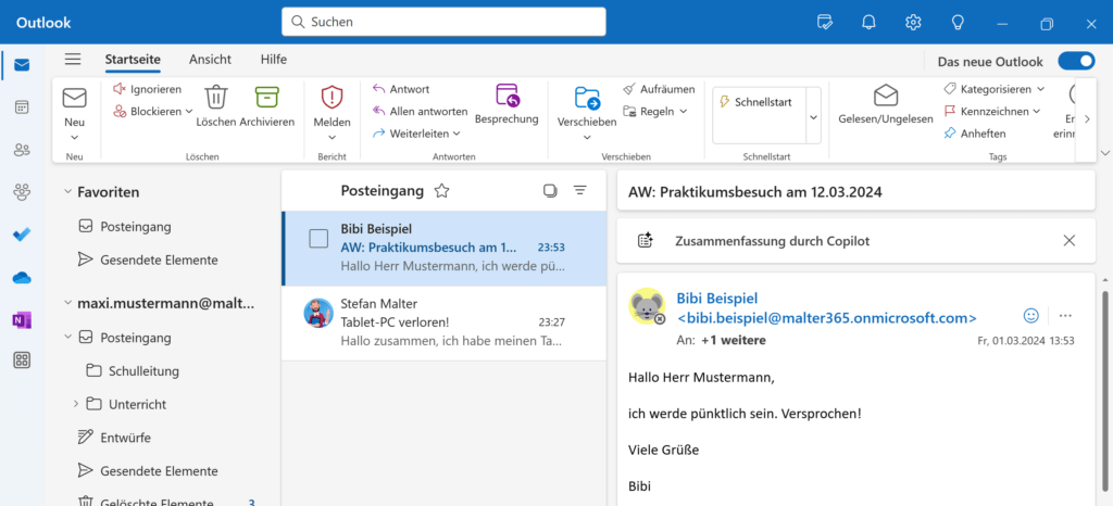 Outlook für Windows (neu) mit Microsoft Copilot