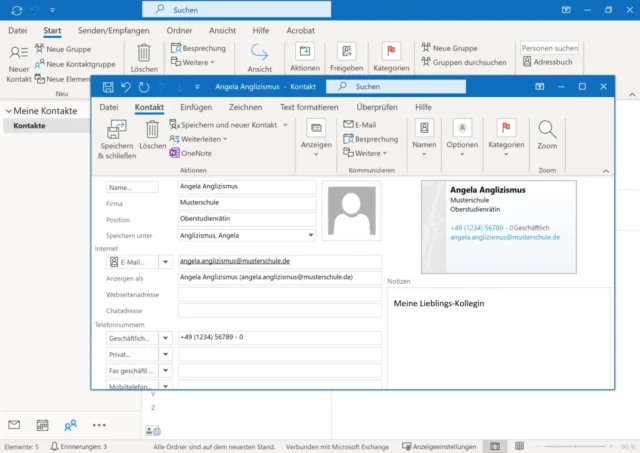 Neuer Kontakt in Outlook