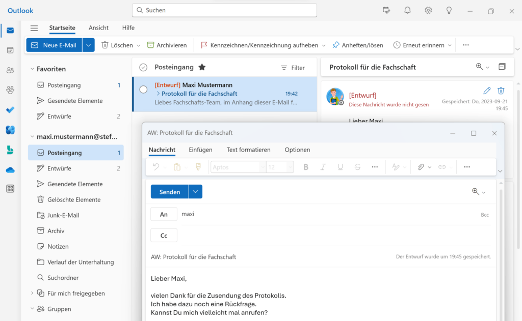 neue E-Mail erstellen in Outlook