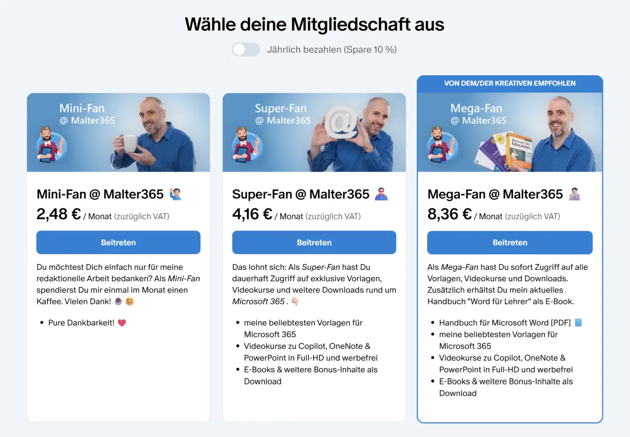 Mitgliedschaftslevel auswählen bei Patreon