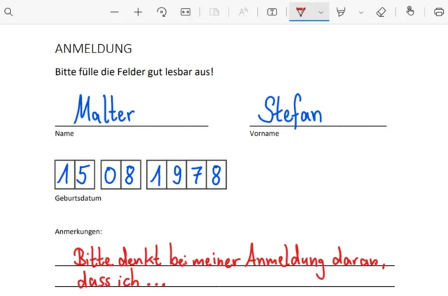 digitale Handschrift im PDF-Dokument