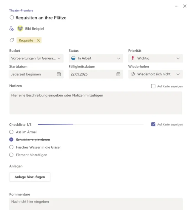 Aufgabe in Microsoft Planner definieren