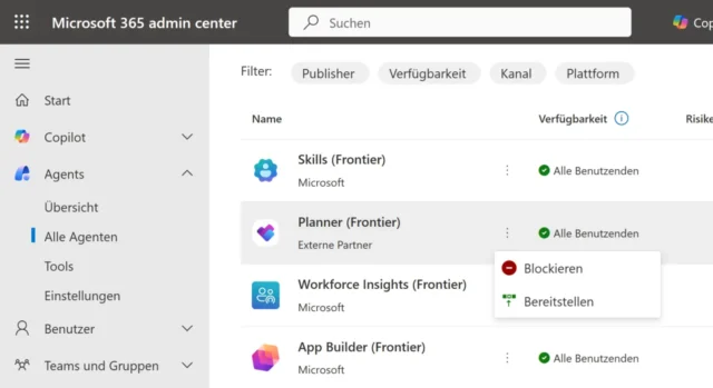 Planner-Agent bereitstellen im Admin Center