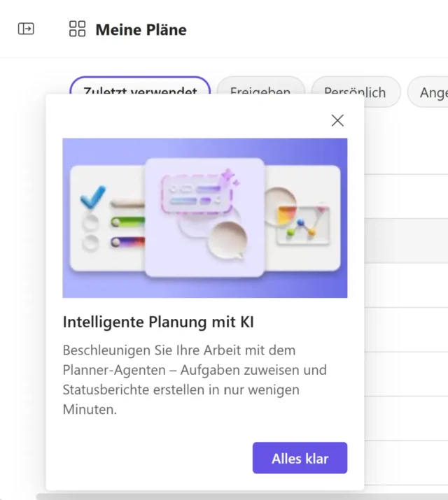 Hinweis auf Copilot Agent in Planner