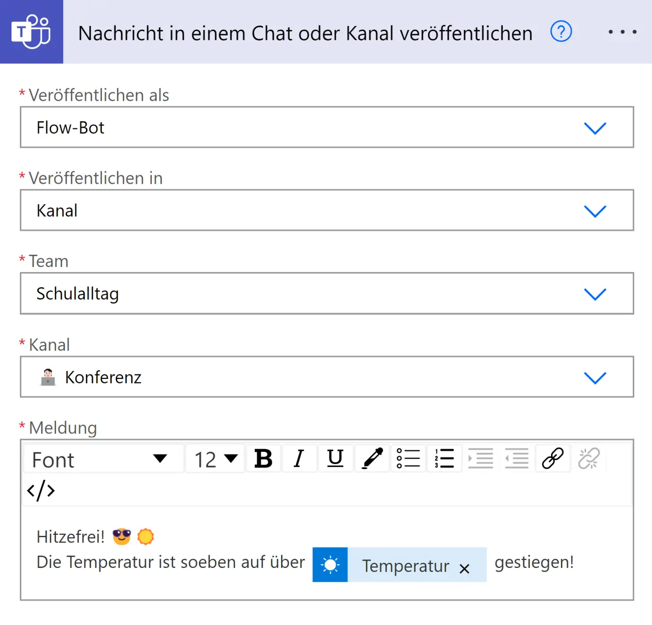 automatische Aktion: Nachricht in Microsoft Teams