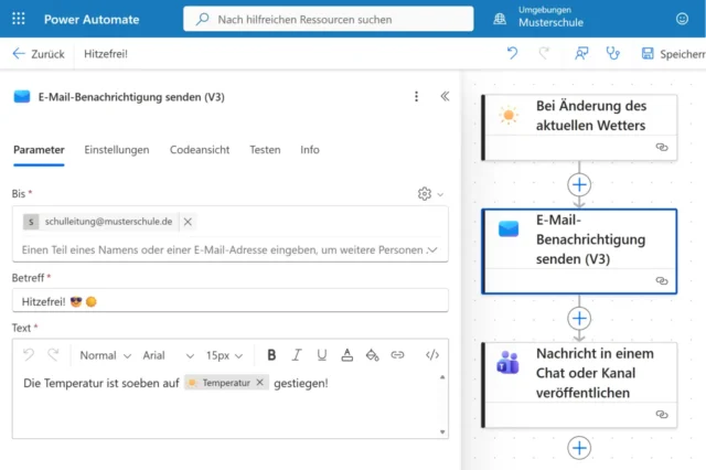 Flow in Power Automate: "Hitzefrei!"