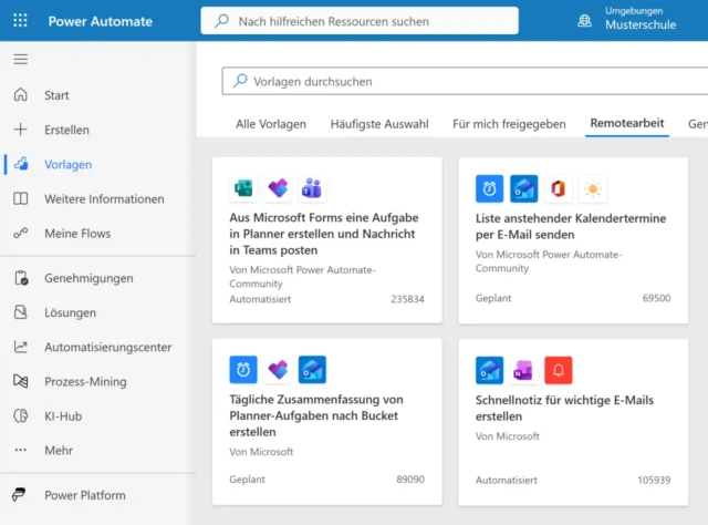 Vorlagen für Flows in Power Automate
