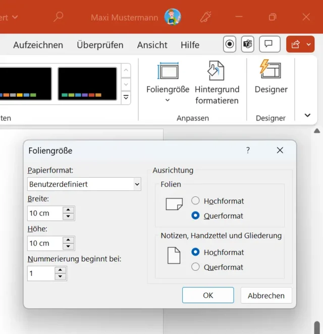 Foliengröße ändern in PowerPoint