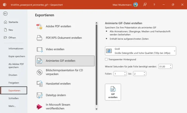 Exportieren als animiertes GIF in PowerPoint