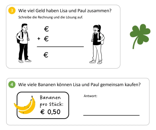 bebilderte Aufgaben auf einem Arbeitsblatt
