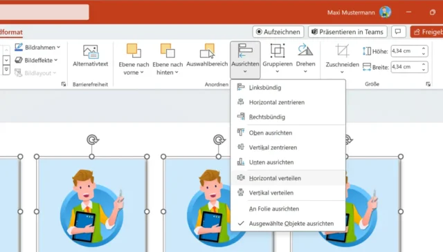 Horizontal verteilen in PowerPoint