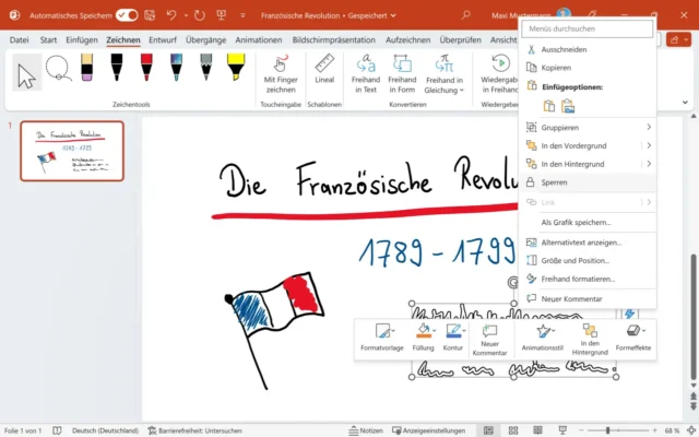 Handschrift in PowerPoint gruppieren und sperren