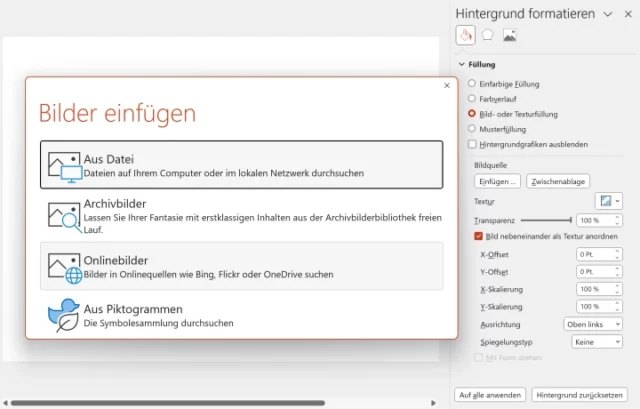 Bilder einfügen als Hintergrund