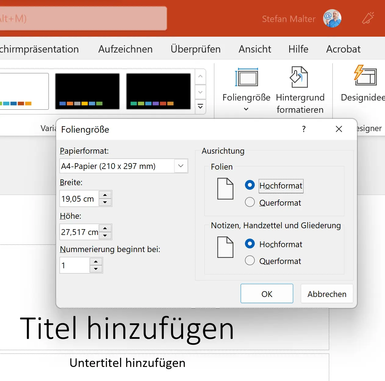 Foliengröße in PowerPoint einstellen