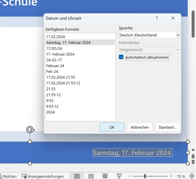 aktuelles Datum einfügen in PowerPoint