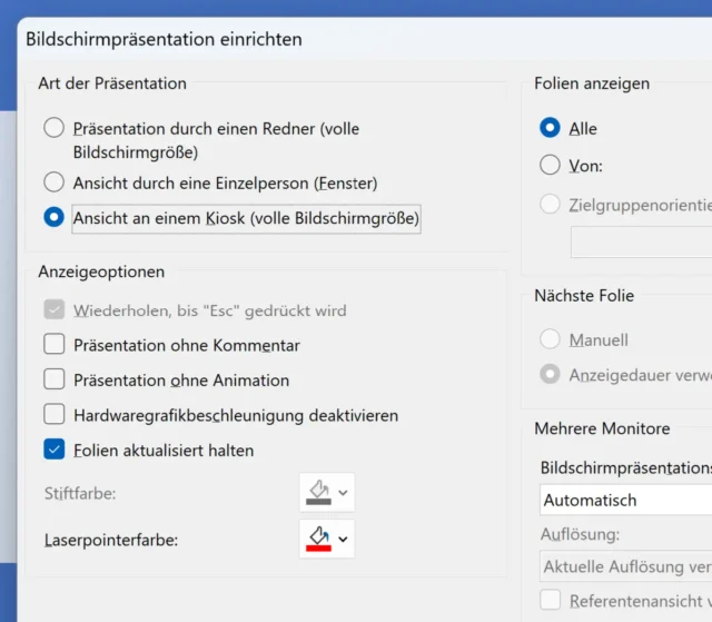 Bildschirmpräsentation einrichten