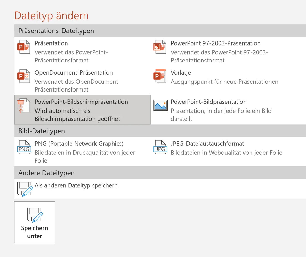 Speichern als PowerPoint-Bildschirmpräsentation