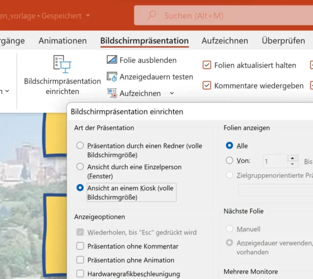 Ansicht an einem Kiosk in PowerPoint einrichten