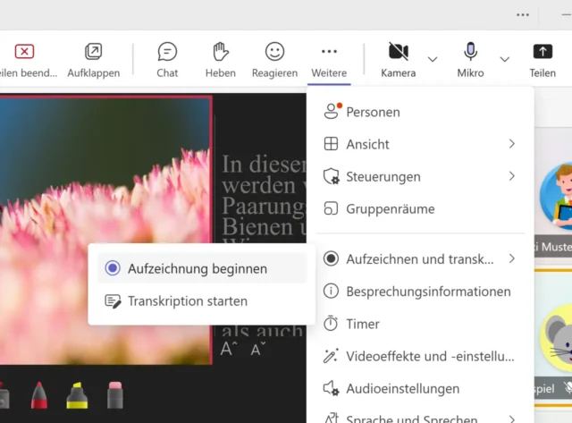 Aufzeichnung beginnen in Microsoft Teams