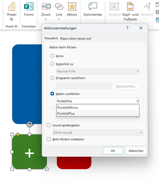Makro als Aktion mit Form verbinden