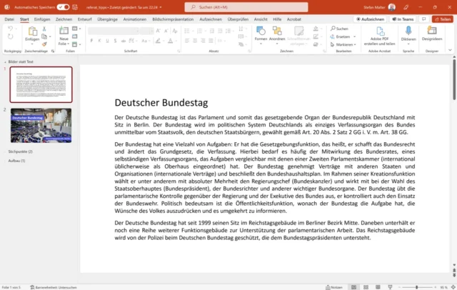 zu viel Text, zu kleine Schrift in PowerPoint