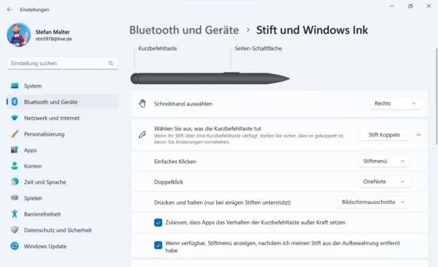 Stifteinstellungen in Windows 11