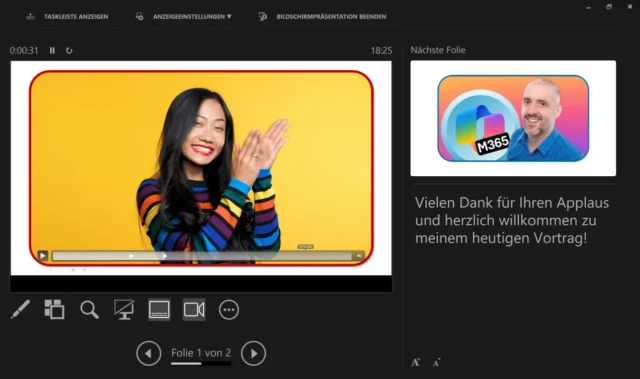 Referentenansicht beim Präsentieren eines Videos in PowerPoint