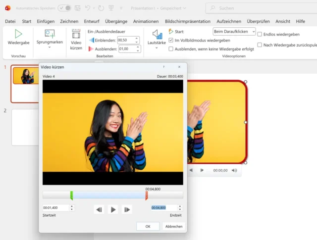 Video kürzen in PowerPoint für Windows