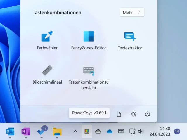 PowerToys im Infobereich von Windows 11